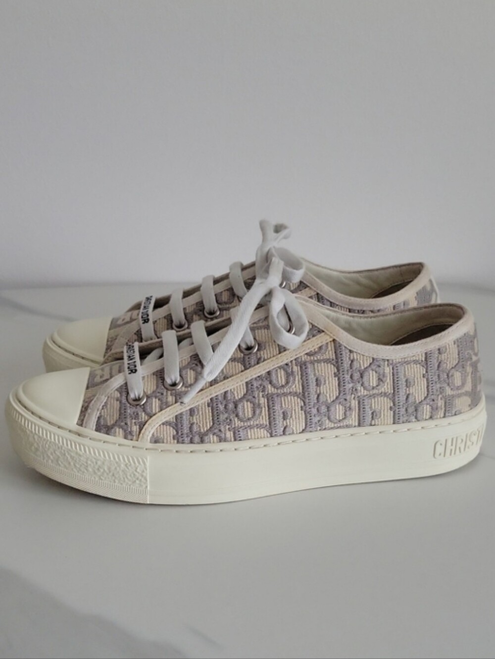 Dior Low-Top Logo Canvas Sneakers in Cream-Beige